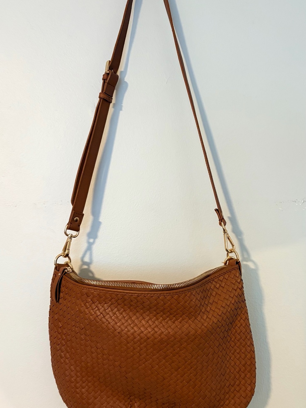 Sloane Handwoven Crescent Shoulder Bag in Cognac Quince - Picture 6 of 9